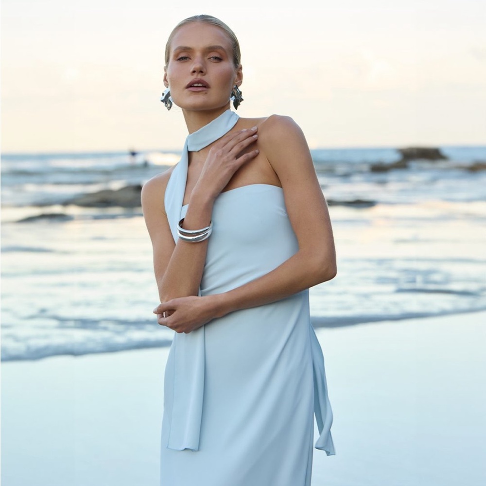 Elegant Light Blue Halter Dress